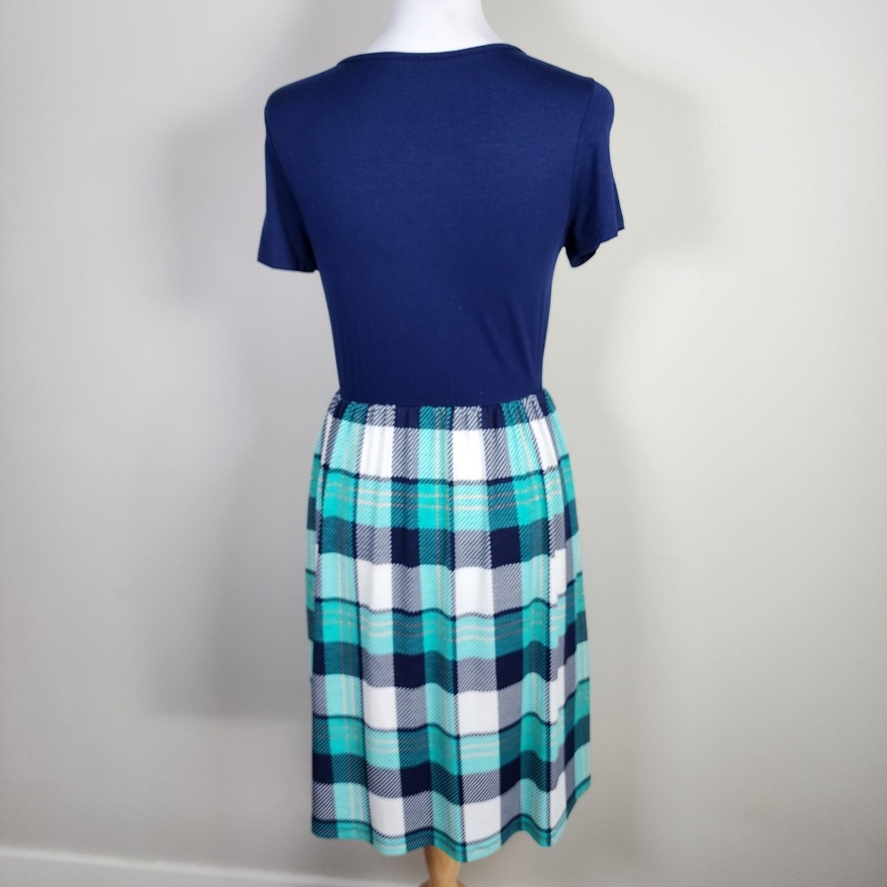 ModCloth‎ Gilli Dress Womens Small  Turquoise Plaid Stretch Comfort Party Office - Picture 4 of 14